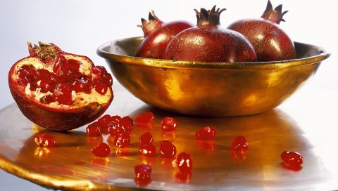 Гранат, стол, миска, зерно, фрукты