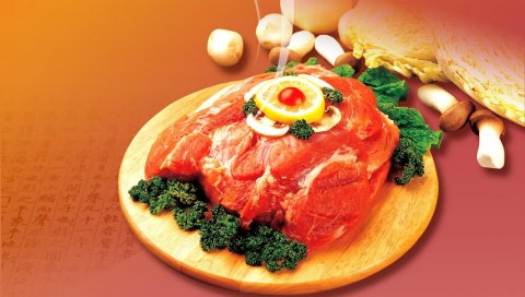 Мясо, свежие, лимон, зелень, грибы, компоненты
