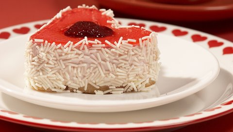 Десерт, торт, тарелка, сердце, сладкий