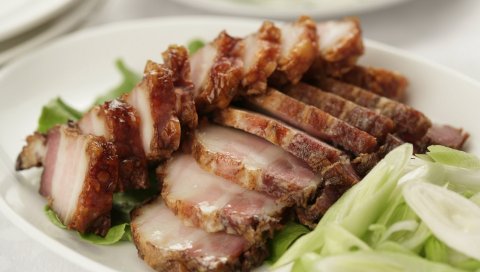 Жир, копченый, лук, мясо, ломтики