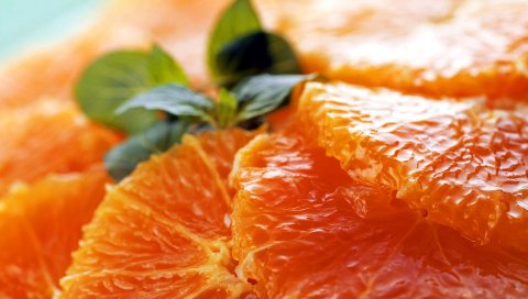 Апельсин, мякоть, мята, цитрусовые, фрукты