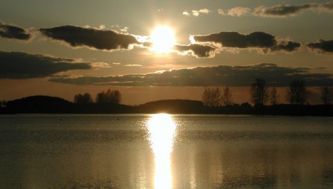 Падение, солнце, вода, отражение, облака, небо