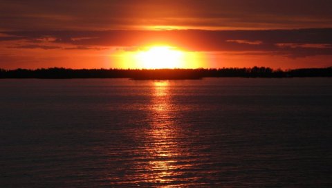 Падение, солнце, вода, отражение, горизонт
