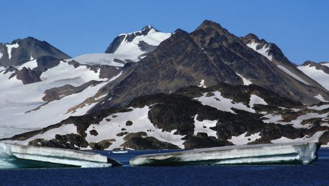 Горы, ледник, снег, вода