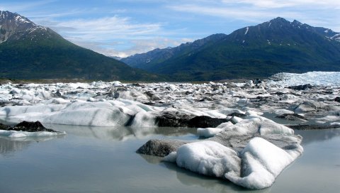 Снег, побережье, вода, горы
