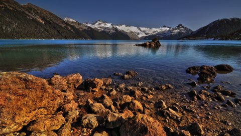 Камни, берег, вода, озеро, прозрачный, горы