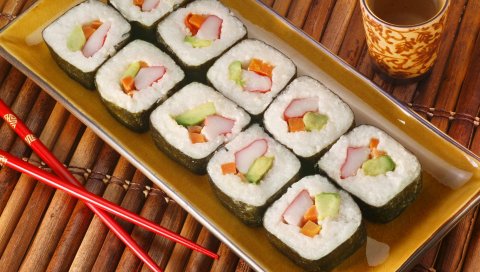Суши, рис, рыба, укладка, японская кухня