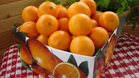 Апельсины, ящики, цитрусовые, стол