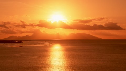 Вечер, снижение, вода гладкая поверхность, солнце, море