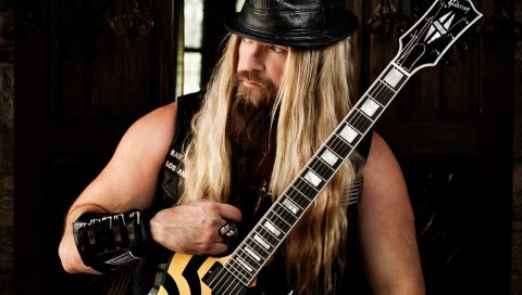 Zakk wylde, гитара, браслет, волосы, комната