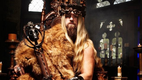 Zakk wylde, трон, мех, свечи, окна