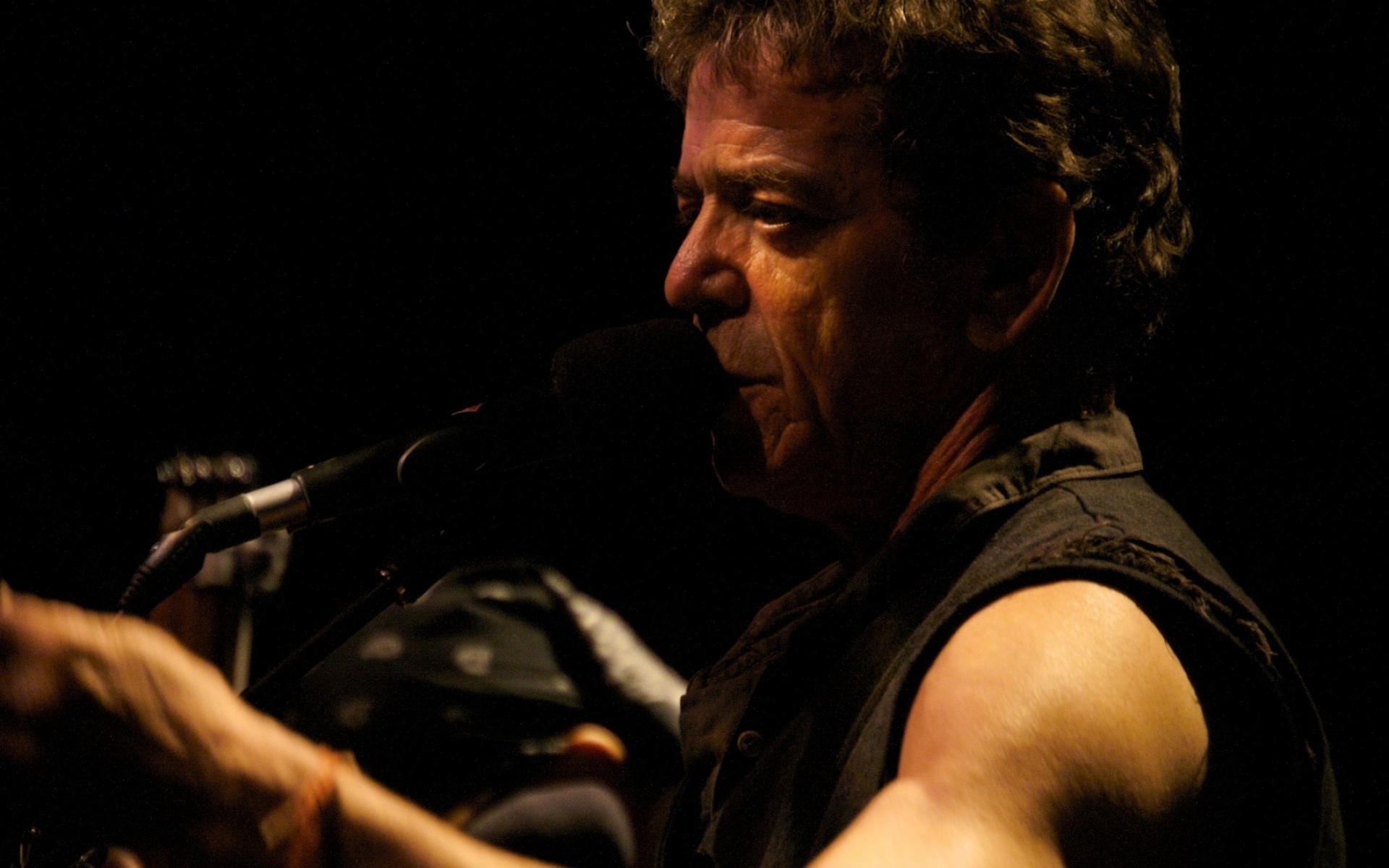 Картинки Lou reed, микрофон, шоу, рука, взгляд фото и обои на рабочий стол