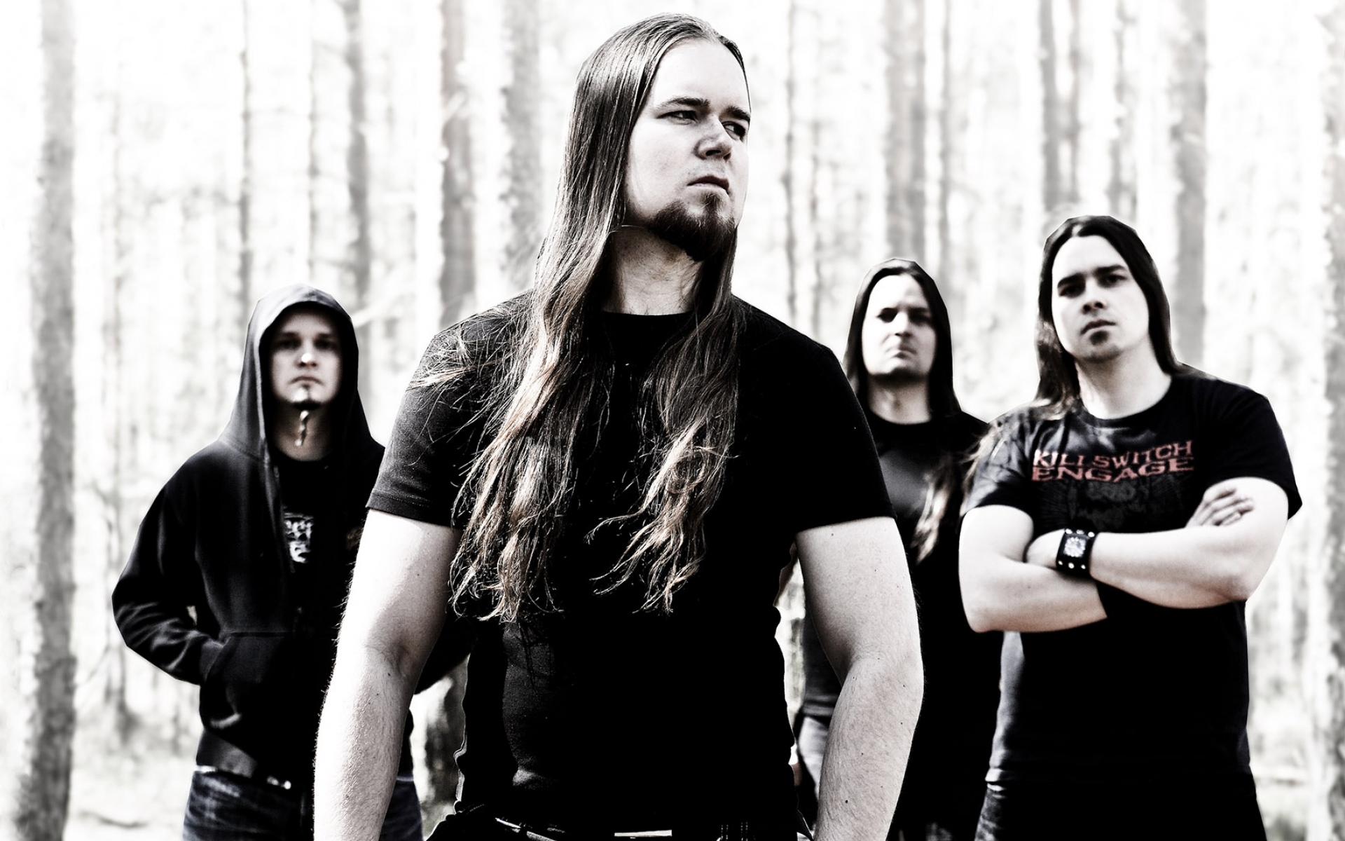 Картинки Insomnium, волосы, взгляд, лес, деревья фото и обои на рабочий стол