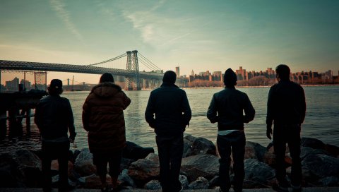 Дефтоны, город, мост, закат, небо, облака