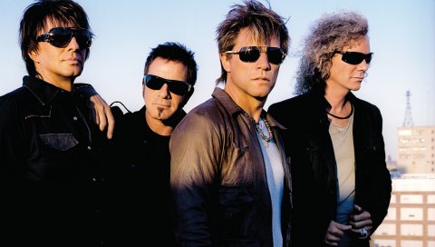 Bon jovi, очки, закат, город, небо