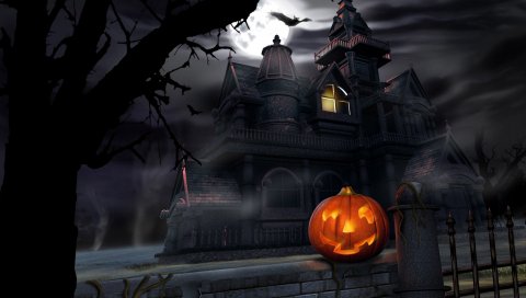 Хэллоуин, тыква, фонарь, дом, тьма, мрак