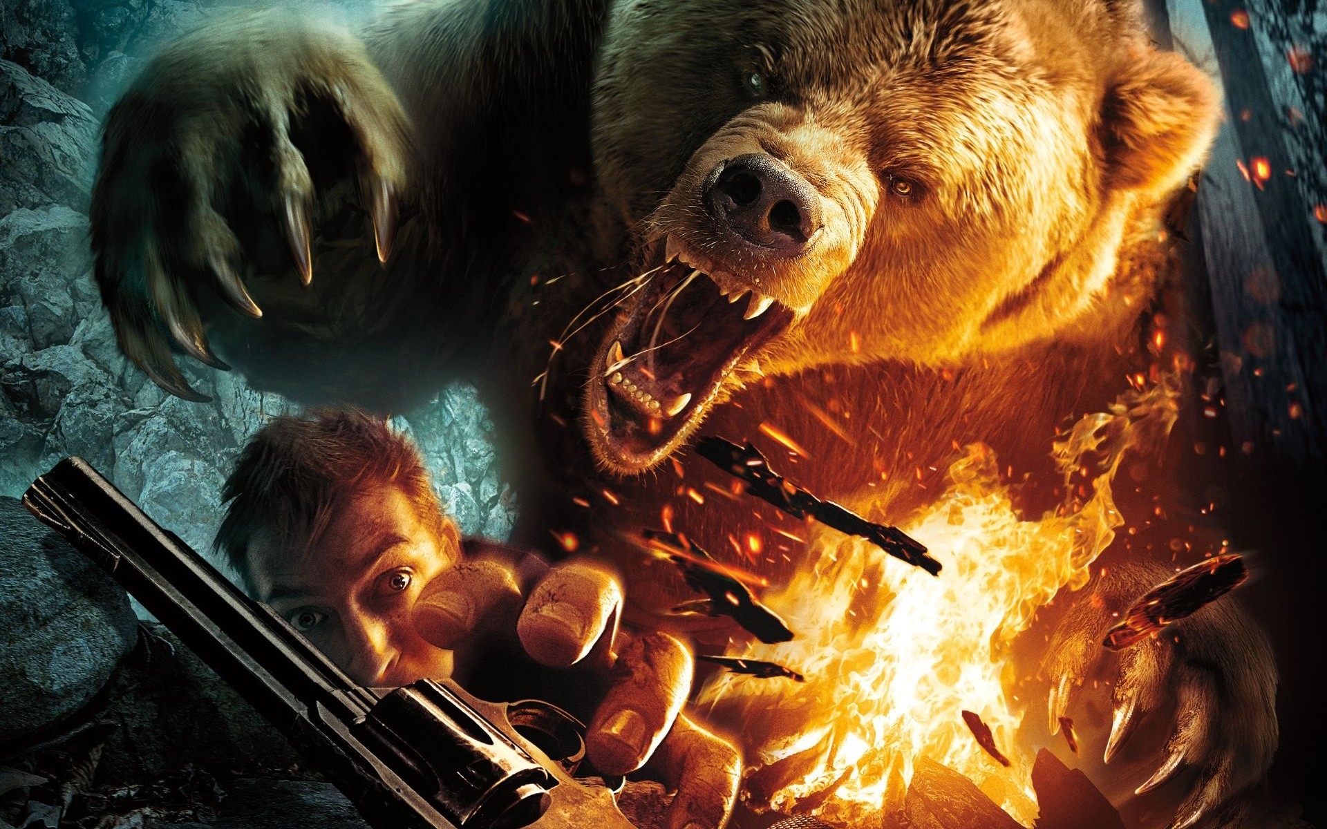 Картинки Опасность, медведь, парень, пистолет, момент, секунда фото и обои на рабочий стол