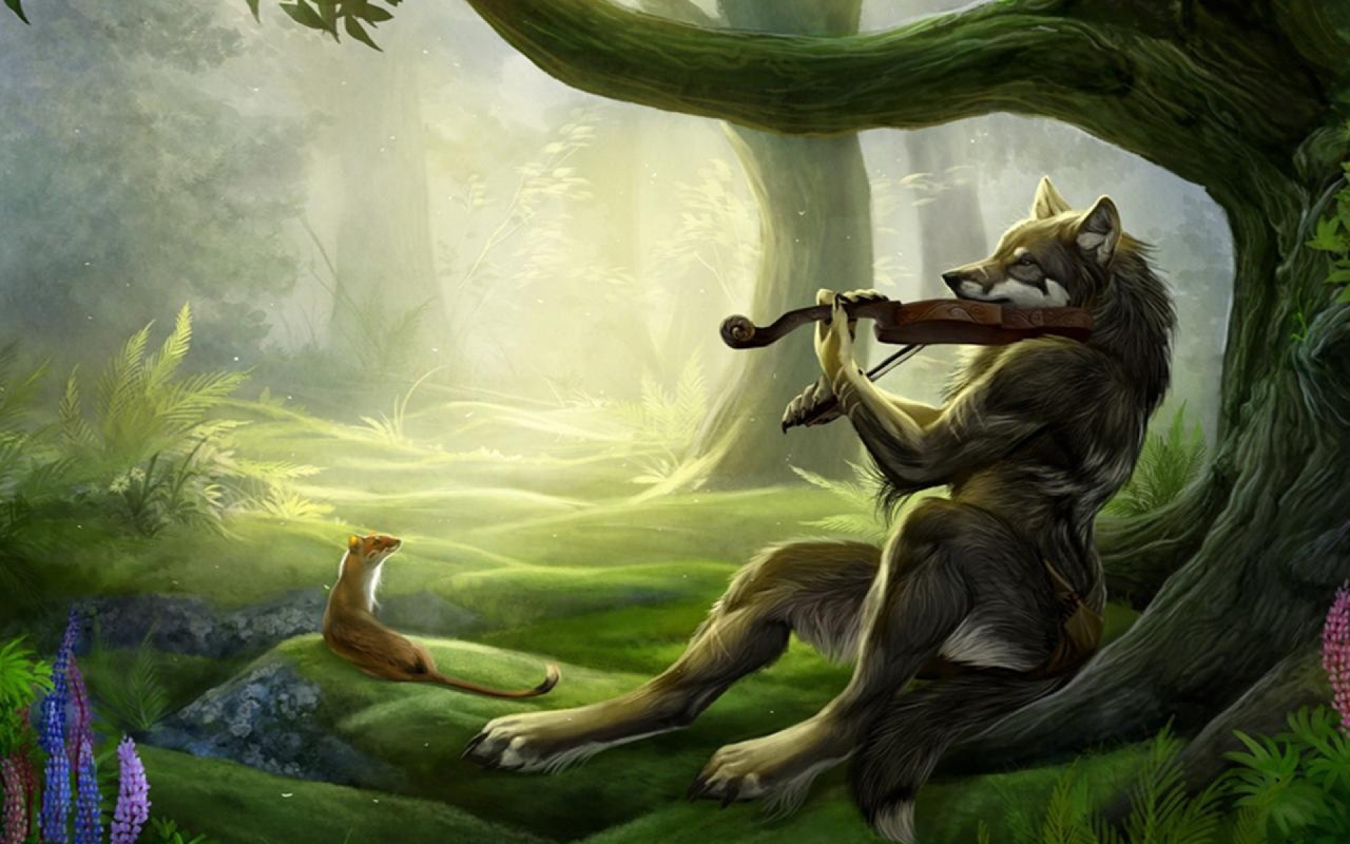 Картинки Волк, скрипка, лес, музыка фото и обои на рабочий стол