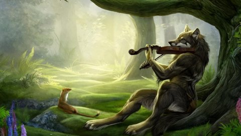 Волк, скрипка, лес, музыка