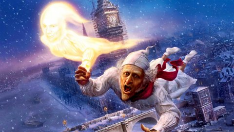 Старик, полет, пижама, ночь, снег