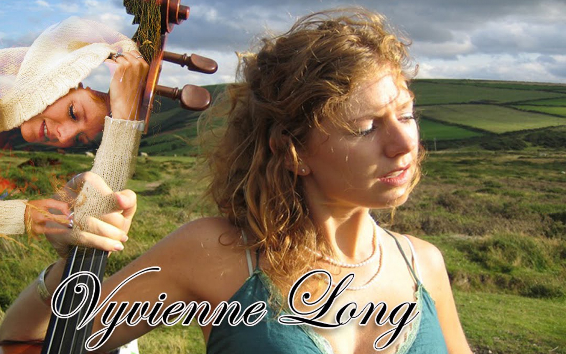 Картинки Vyvienne long, инструмент, поле, девушка, солнце фото и обои на рабочий стол