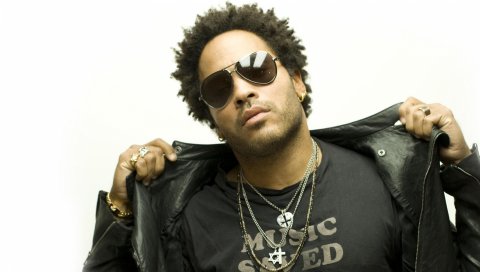 Lenny kravitz, цепочки, очки, куртка, футболка