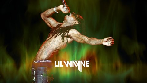 Lil wayne, тату, микрофон, дреды, брюки