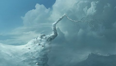 Дерево, зима, снег, облака, холод, одиночество