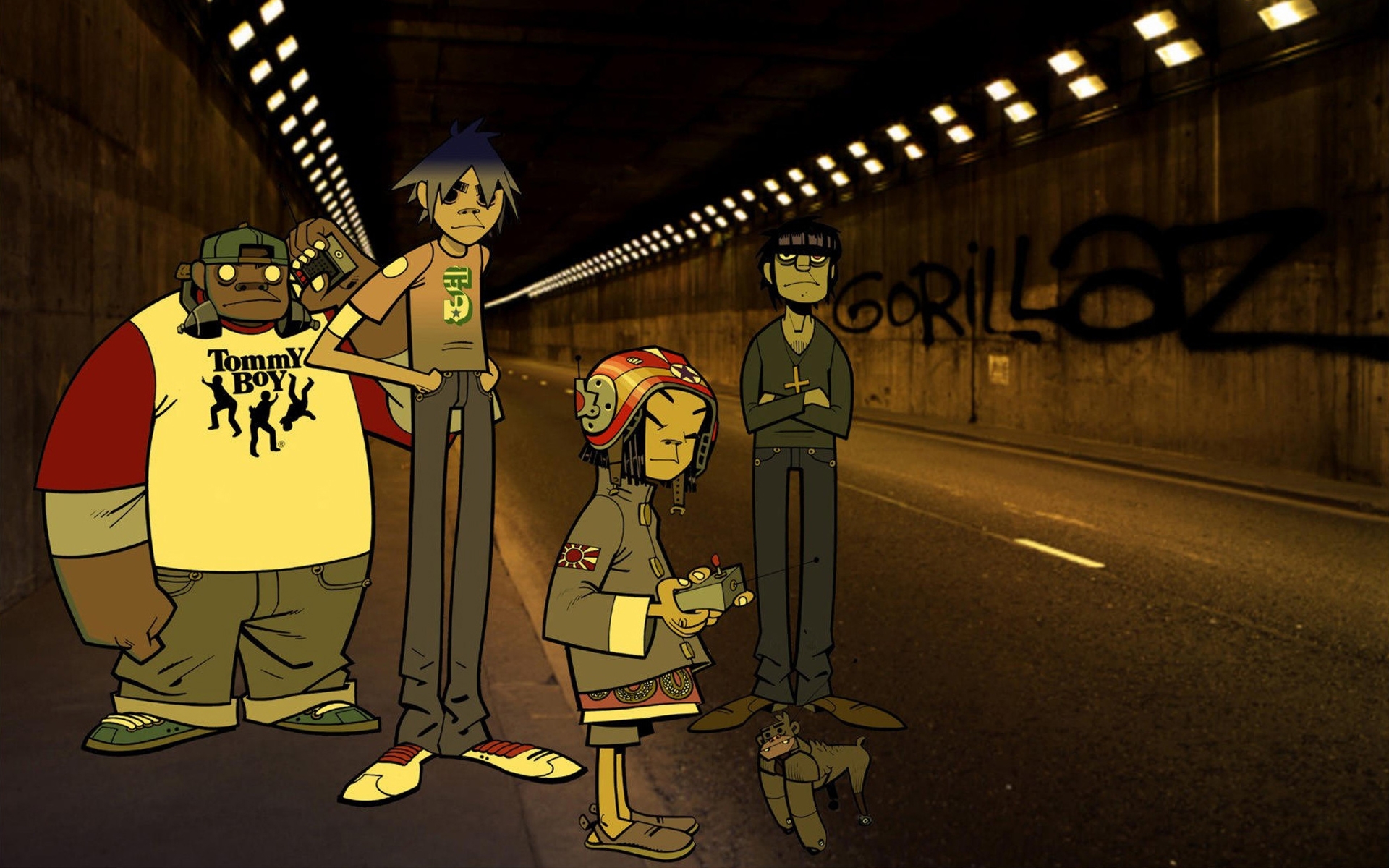Картинки Gorillaz, группа, участники, дорога, туннель фото и обои на рабочий стол