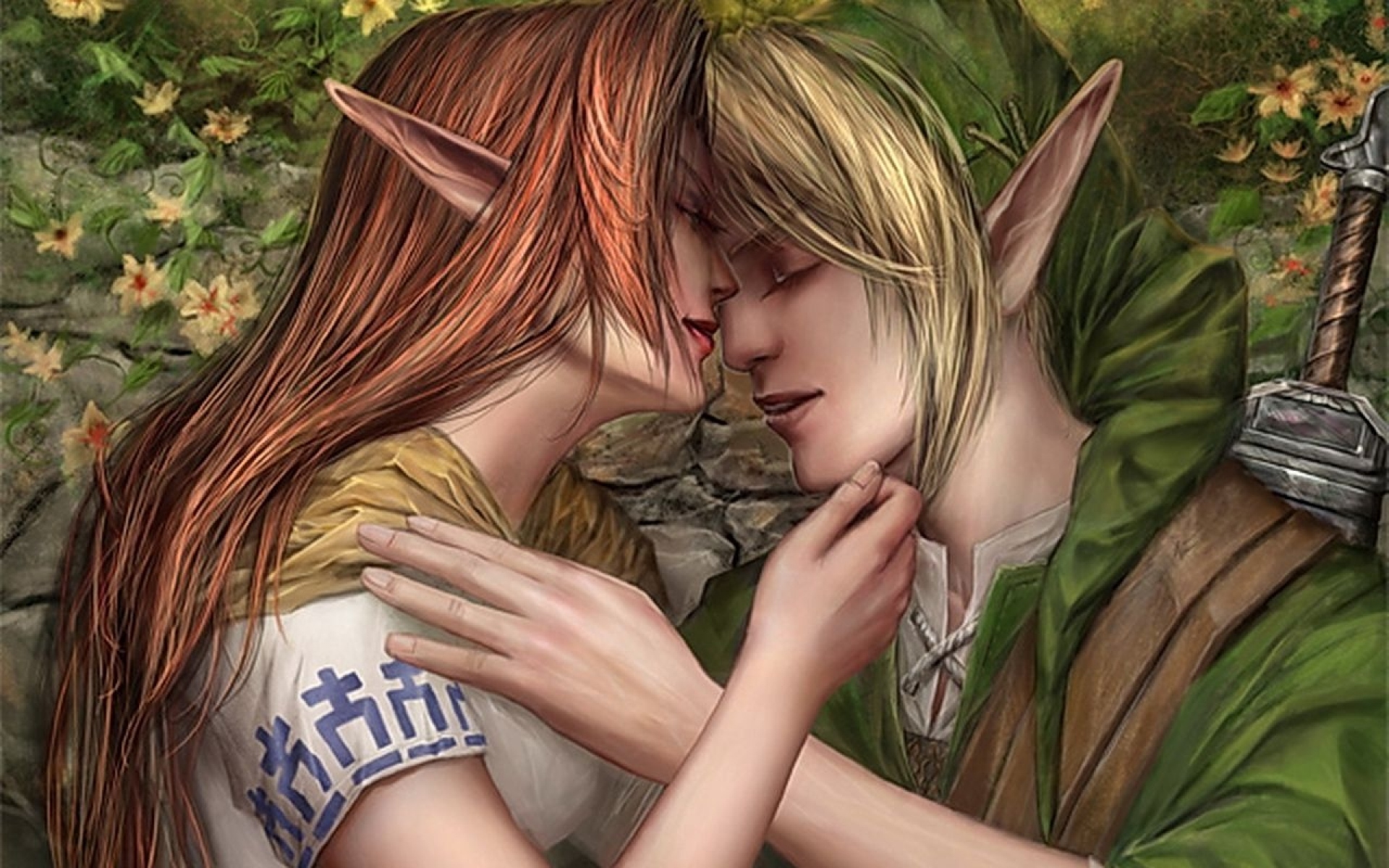 Эльф и девушка поцелуй