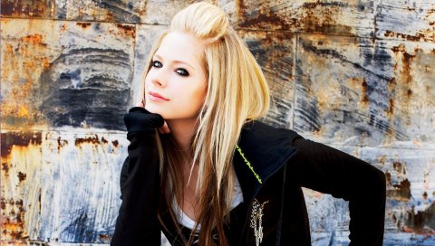 Avril lavigne, одежда, стена, стрижка, макияж