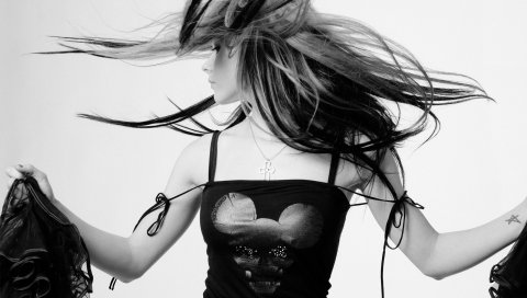 Avril lavigne, одежда, волосы, руки, фон