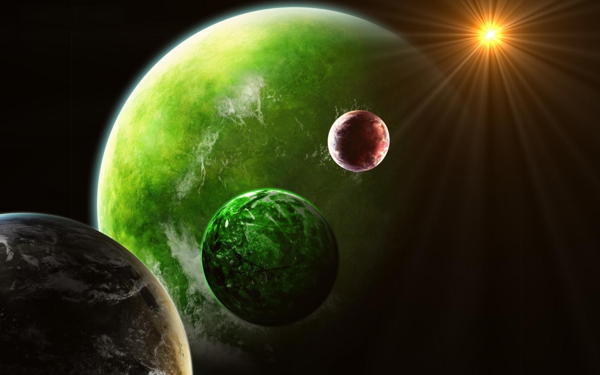 Картинки Планеты, зеленый, красный, солнце фото и обои на рабочий стол
