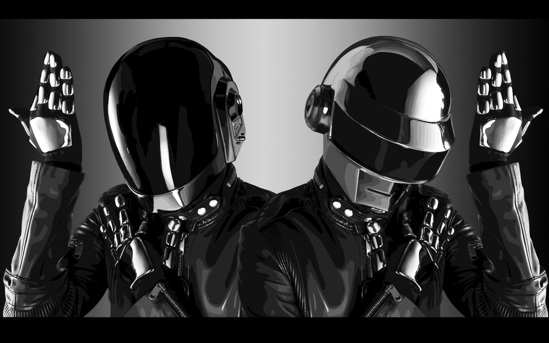 Картинки Daft punk, костюмы, изображение, взгляд, руки фото и обои на рабочий стол