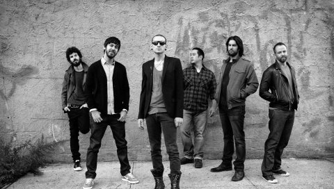 Linkin park, band, members, look, wall
