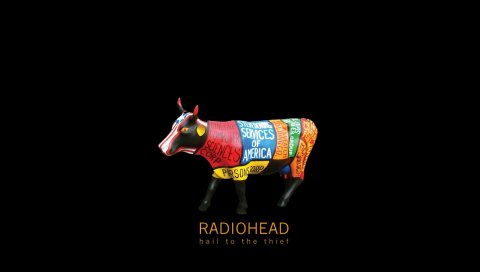 Radiohead, cow, cover, sign, letters