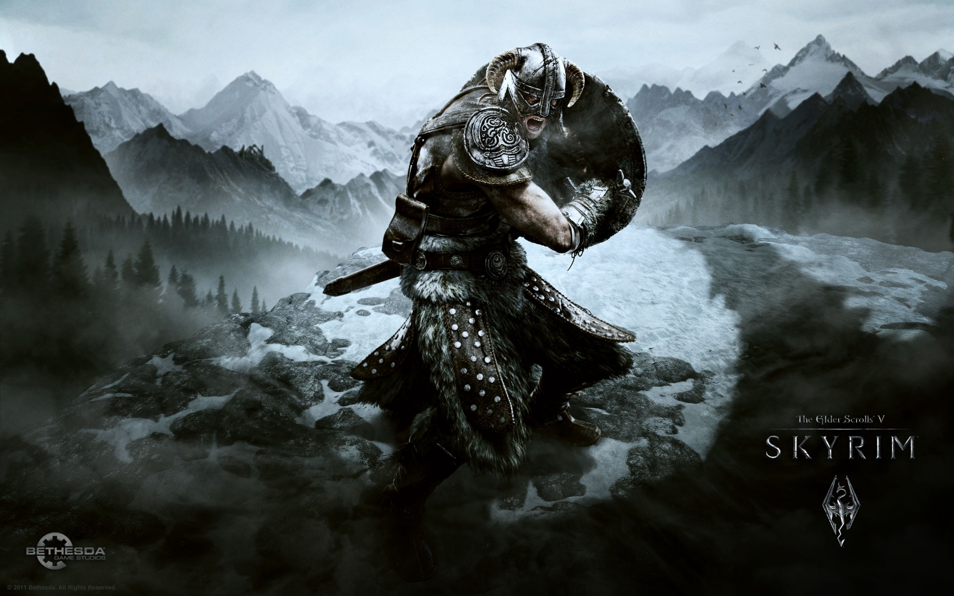 Картинки Skyrim, dragonborn, старшие свитки v skyrim, старшие свитки, воин, ярость, доспехи, щит фото и обои на рабочий стол