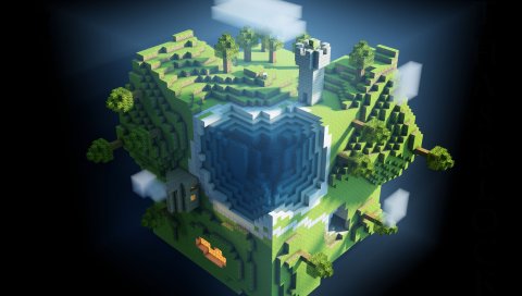 Minecraft, planet, куб, кубики, мир