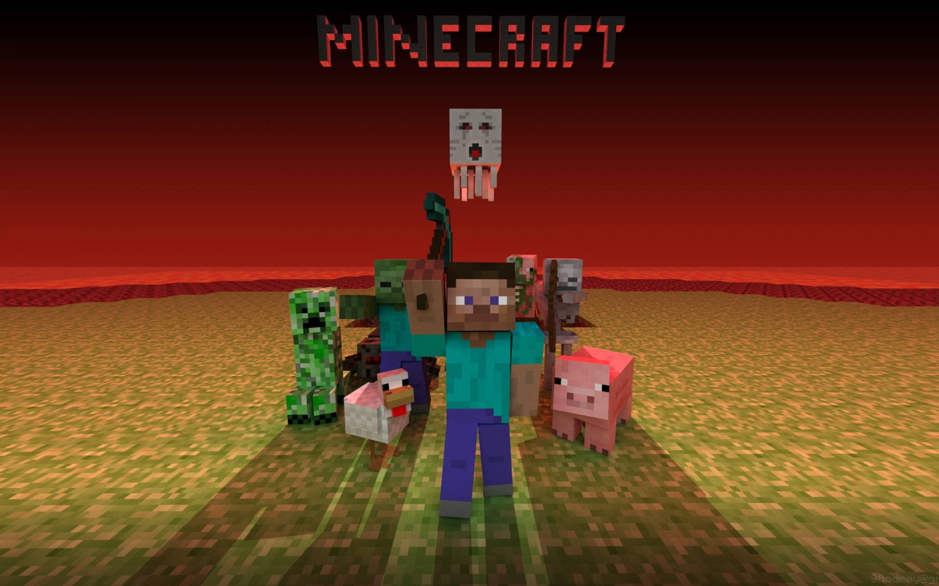 Картинки Minecraft, мобы, ползучие, змея, зомби, курица, свинья, мужчина, пиксели фото и обои на рабочий стол