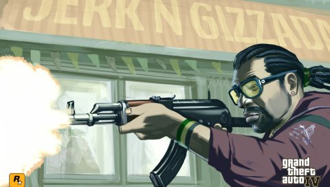 Нападение, человек, оружие, ak-47, gta 4