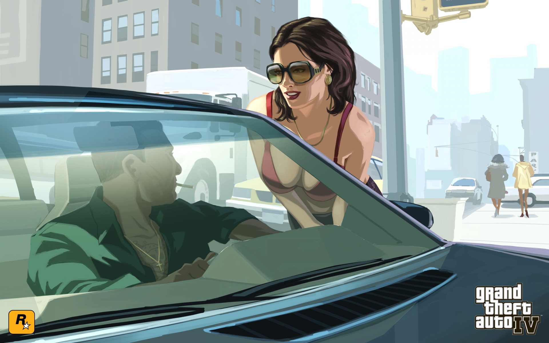 Картинки Gta 4, девушка, автомобиль, разговор, леденец фото и обои на рабочий стол