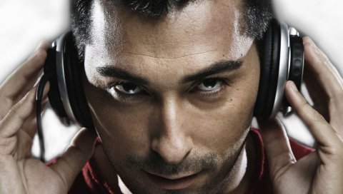 Laurent wolf, наушники, взгляд, лицо, оружие