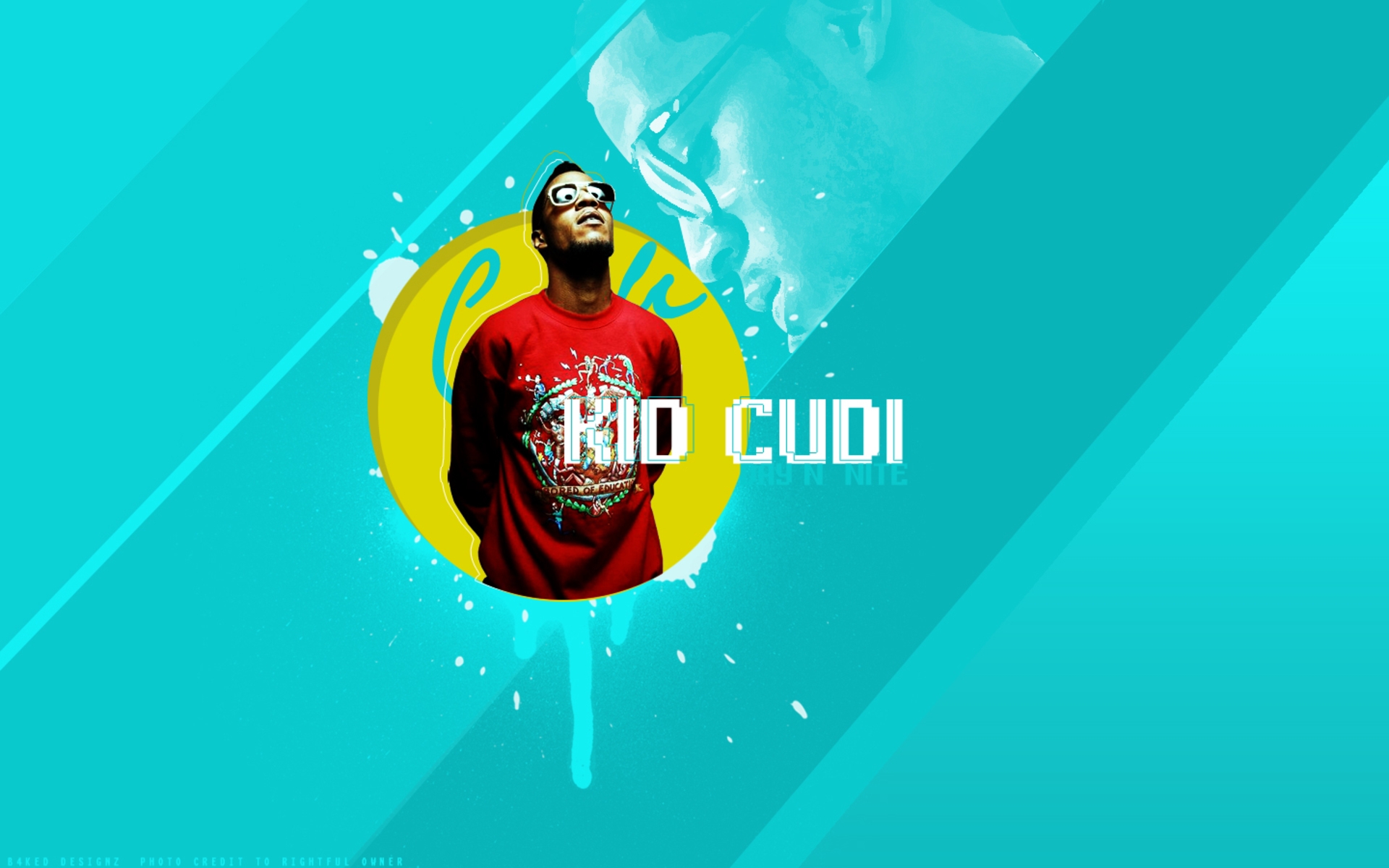 Картинки Малыш cudi, буквы, круг, фон, очки фото и обои на рабочий стол