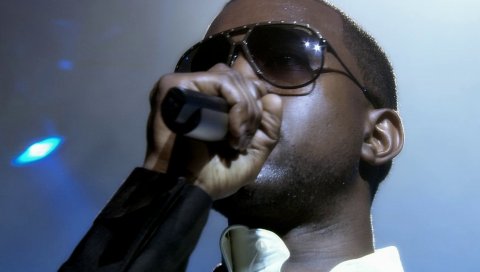 Kanye west, очки, микрофон, сцена, мужчина