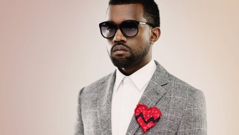 Kanye west, костюм, сердце, очки, щетина