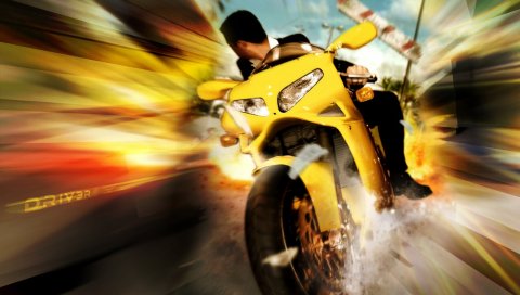 Driv3r, водитель 3, мотоцикл, желтый