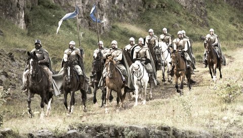 Игра тронов, воинов, отряда, лошадей, рыцарей