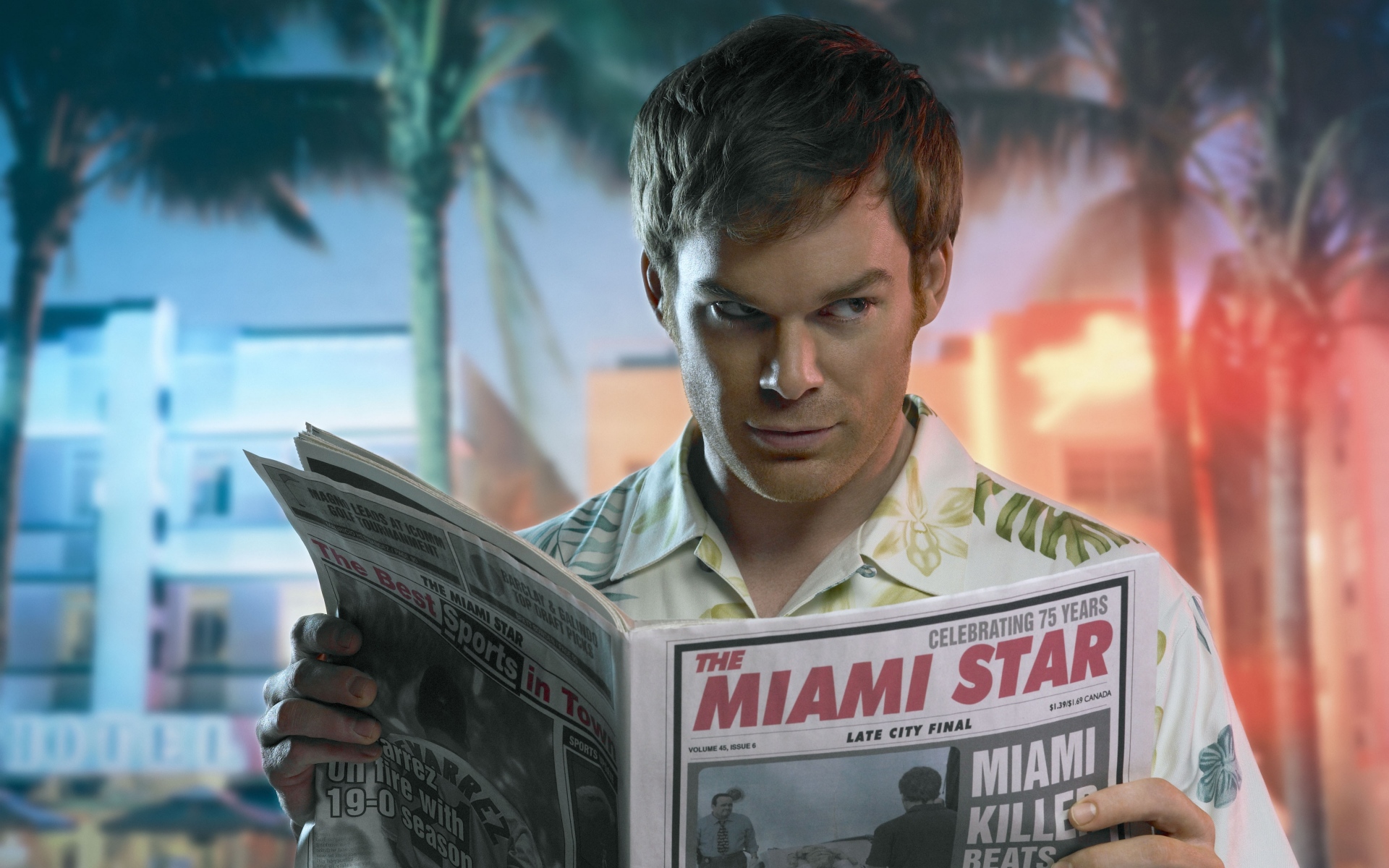 Картинки Dexter, актер, зал майкла, газета, взгляд фото и обои на рабочий стол