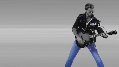 George michael, очки, гитара, куртка, оружие