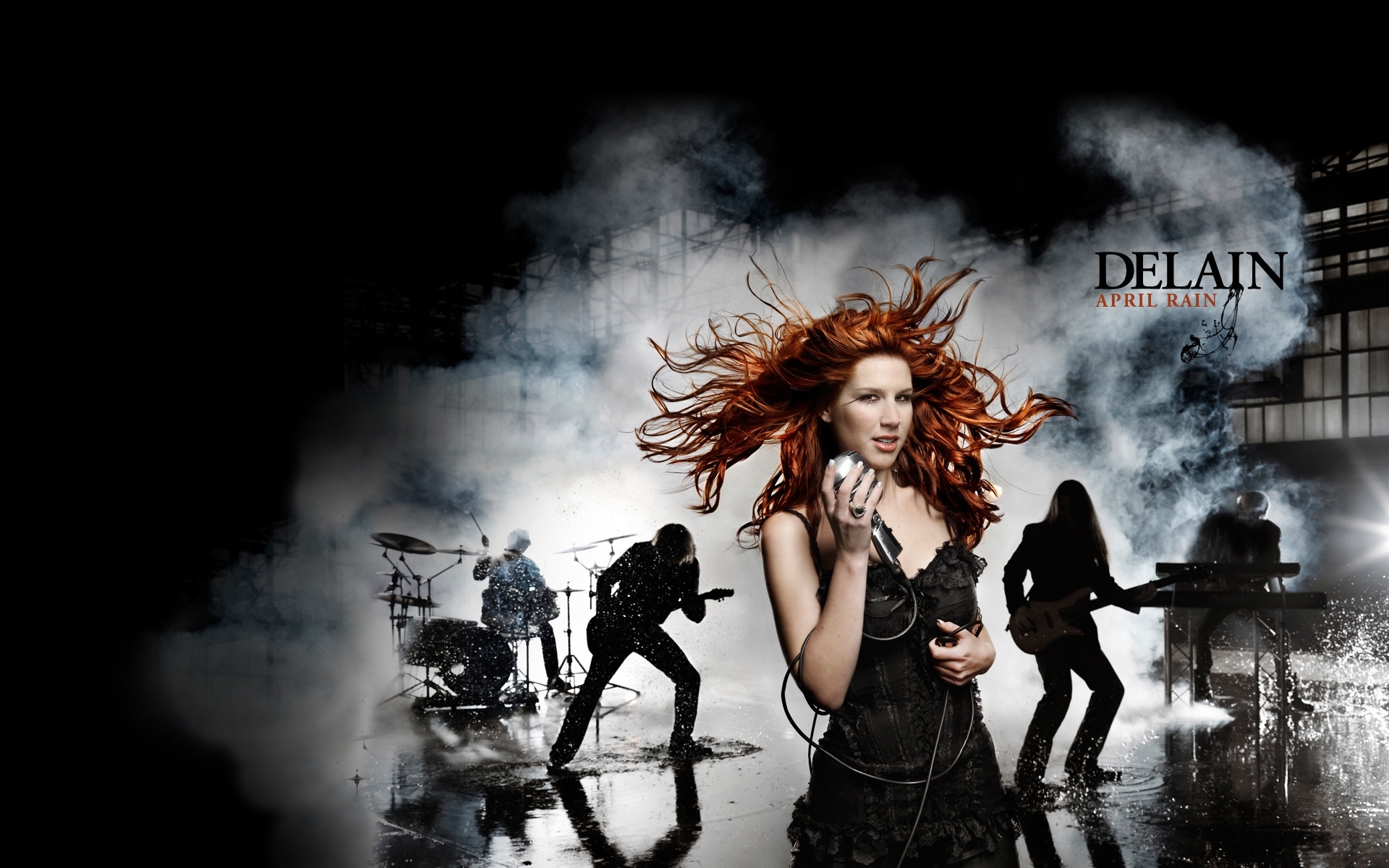 Картинки Delain, группа, дым, пол, гитара фото и обои на рабочий стол